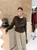Xixi 2025 Autumn New White Label Elegant High-Collar Knitted Shirt With Long-Sleeved Top Sweater Female