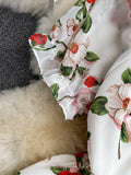 Women Sexy Floral Chiffon Dress Female Elegant V-Neck Short Sleeve High Waist A-Line Beach Vestido Casual Party Robe