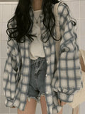Checkered Puff Sleeve Button Blouse- Outfit