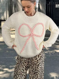 Yang Autumn And Winter Sweater Women Loose Round Collar Hand Embroidered Bow Jacket
