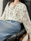 Elegant Wood-Eared Chiffon Shirt Women's New High-End Print Thin Comfortable Tops In Spring