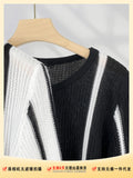 Zingj Sense Pull Full Black And White Color Sweater Female Early Spring New Color Irregular Short Horn Sleeve