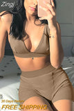 2023 Sleeveless V-Neck Sexy Crop Tank Top Biker Shorts 2 Piece Set Summer Autumn Women Fashion Streetwear