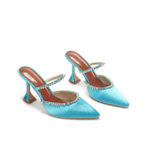 Summer New Pointed Toe Rhinestone Sequined Stiletto Slippers Leopard Print Baotou Half Drag
