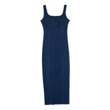 2025 New Women's Slim Dress With Slit Denim Long