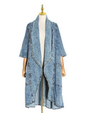 Zingj Personality Versatile Windbreaker 2024 Autumn New Fashion Wind Seven Minute Sleeve Long Blue Denim Coat