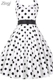 Women Polka Dot Print Summer Dress Sexy Retro White Halter Vintage Dress Robe Femme Pin Up Rockabilly Party