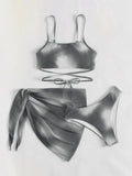 2025 Tie-Dye Bikini Women's Three-Piece Mesh Dress Split Bikini Aison
