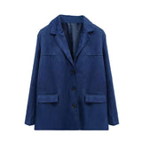 New Female Temperament Female Retro Brown Loose Pocket Long-Sleeved Blazer