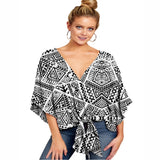 Women's Sexy Hot Girl Spring And Summer V-Neck Short-Sleeved Knot Print