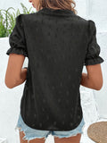 Flower Embroidered Lotus Leaf-Side Shirt Women V-Necked Coated