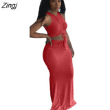 Women Sets Ruched Drawstring Sleeveless Tank Crop Top and High Waist Mermaid Maxi Skirt Set for Women Elegant Two Piece