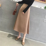 Women Elegant Office Lady Quality Glossy Satin Skirt Plain Shiny Fashion Solid High Waist Female