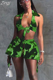 Pieces Set Sexy Summer Autumn Fashion Women Set 2023 Female Tops Floral Print Sleeveless Tops And Elastic Waist