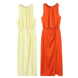 New Women's Folded Decorative Silk-Sense Dress