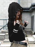 Print Punching Design Hooded T-Shirt Thin Casual Hottie Sexy Long-Sleeved