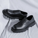 Zingj Plus Size Leather Shoes 45 Korean Version Black Tide Shoes 46 Thick Platform Low Top Cake Business Leather Shoes