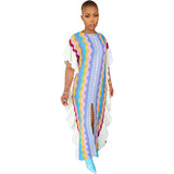 Zingj New Women's Dress Flounce Knitted Striped Slit