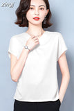 Blouses for Women Fashion Satin Casual T-shirt Solid V-neck Womens Tops Silk Elegant Short Sleeve Blouse Women