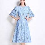 High-End Squeal Hook Lace Set Women's Summer Fashion Short Horn Sleeve Shirt High Waist