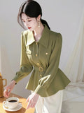 Professional Commuting Temperament Light Ripe Olive Green Waist Shirt Female 2025 New High-End Feel