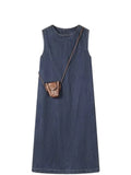 Temperament Vintage Cowboy Round-Neck Korean Dress Summer Small Gentle, Sleeveless Loose Thin Denim Long Dress