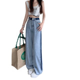 Zingj Straight Leg Jeans Women's 2023 New Summer Wide Leg Pants Design Sense Niche High Waist Floor