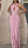 Women's New Fashion Solid Color Hanging Neck Sleeveless Glitter