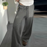 Cloth Forget Lazy Wind Stripes Loose Thin Tie With Low-Rise Slacks Hot Girl Knitted Broad Leg