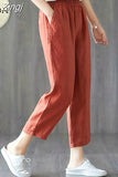 Pants Women Summer Harem Cotton Linen Solid 5-color Womens Trousers Elegant Thin Loose All-match Leisure Simple Chic