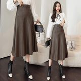 Leather Skirt Female 2025 Autumn / Winter New Large Pendulum Leather Skirt High Waist Long Skirt A Word Skirt Cover Crotch Show