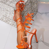 With A Snake-Shaped Winding Dew Water Drill Flashing Bow And High Heel Sexy Sandals Women's