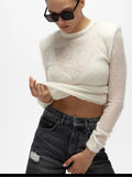 For Autumn And Winter Short Hollow Knitted Sweater Women Solid Color Leisure Long-Sleeved