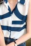 Summer Womens Tops Chiffon Blouse for Women Sleeveless Vest Button Up Shirt OL Fashion Female Clothing Stripe Casual