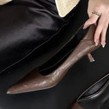 French New Leopard-Print Fine Heel Single Shoes Sexy Pointed High-Heeled High-Heeled High-Heeled Shoes Small-Size Velvet Cat