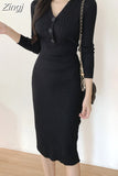 Maxi Bodycon Dress Female Evening Party Tunic V-neck Pullover Long Vintage Autumn Winter 2023 Trend Elegant Knit