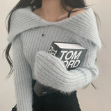 Solid Lapel Neck Fuzzy SweaterOutfit
