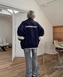 Contrast Color Block Bomber Jacket-Outfit