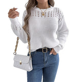 Shooting 2025 Casual Pure Color Hollow Lantern Long-Sleeved Jacket Sweater Women's