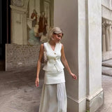 Women's Explosive Knitted Vest Splicing With Long Skirt Set Fashion