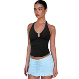 Women's Clothing 2025 Summer New Hottie Style Sexy Hanging Neck Tie Bare Back Repair
