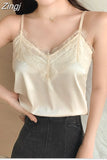 Summer Satin Crop Top Women Camis Roupas Silk Off White Lace Tops Female Camisole Black Halter T-shirts Basic Woman