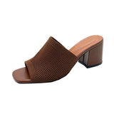 New Large-Size Flying High Heel Cold Slippers Knitted Breathable Coarse Heel Women's Sandals