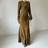 Zingj Fall 2023 New Round Collar Floral Long Sleeve Belt Shows Thin Hip Dress-Outfit