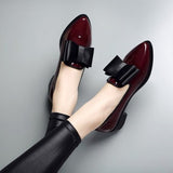 Leather Shoes Women In The Autumn Of 2025 New Bows Korean Version Of The Fashion Pointy Large Size Bright Leather Low-Heeled Single Shoes