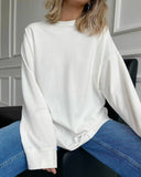 Thread Cuffs Pure Cotton T-Shirt Women 220G Knitted Loose Long-Sleeved Top Hot Ins