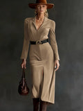 Autumn And Winter Velvet Temperament Waist Suit Collar Open Dress Dress With