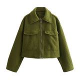 Spring/Autumn Festival New Women's Collar Large Pocket Zipper Short Long-Sleeved Jacket