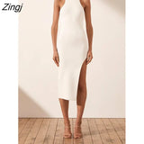Women Fashion Sleeveless Bodycon Slim Split Dress Stylish Solid Color Summer Long Sundress for Ladies