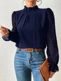 Women's Autumn And Winter New Half-High Collar Spliced Wave Chiffon Long-Sleeved Top